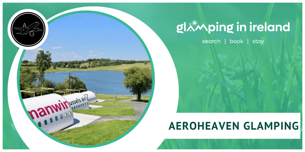 Image of a repurposed aeroplane for glamping use, overlooking a lake in County Cavan.