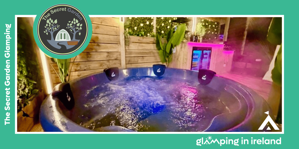 Hot up under a canopy with soft magenta mood lighting, at a glampsite in County Wexford