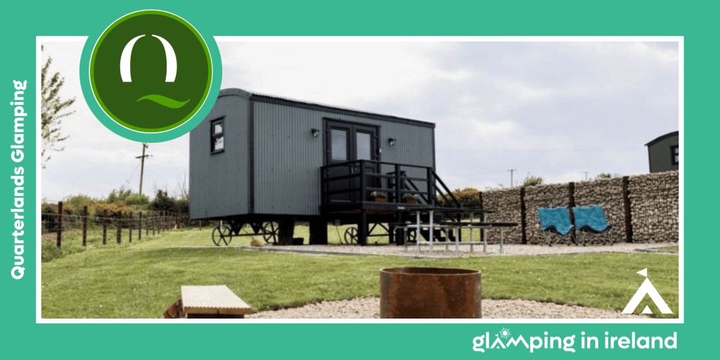 Shepherds hut in County Down with canvas chairs and a firepit.